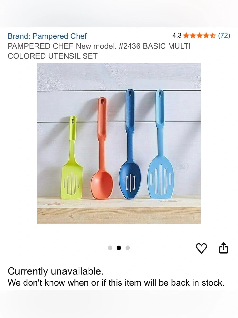 Pampered Chef 2436 Basic Multi Colored Utensil Set
